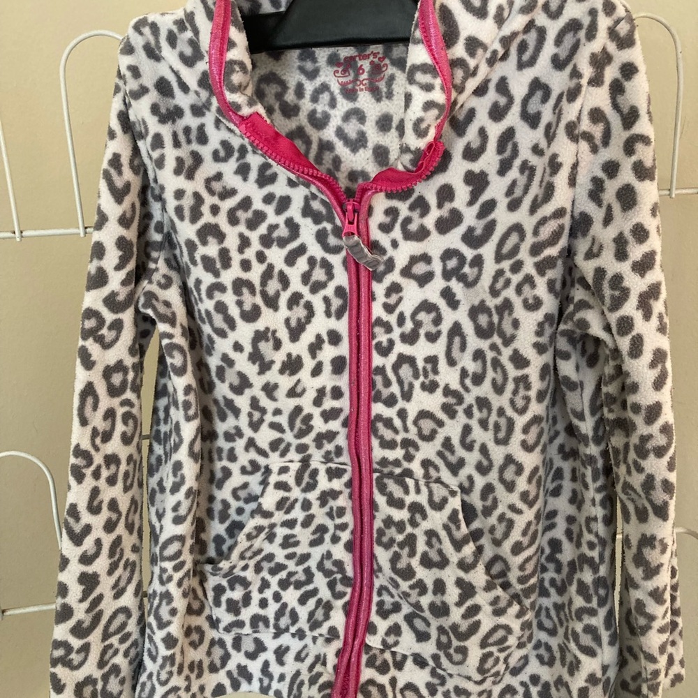Girls leopard print zip up fleece size 6